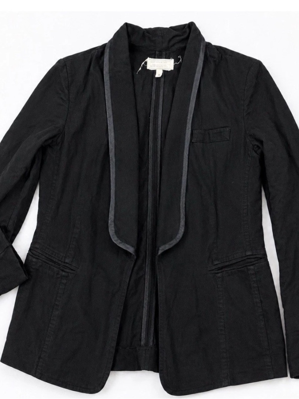 Current/Elliott Black Open-Front Blazer with Satin Trim